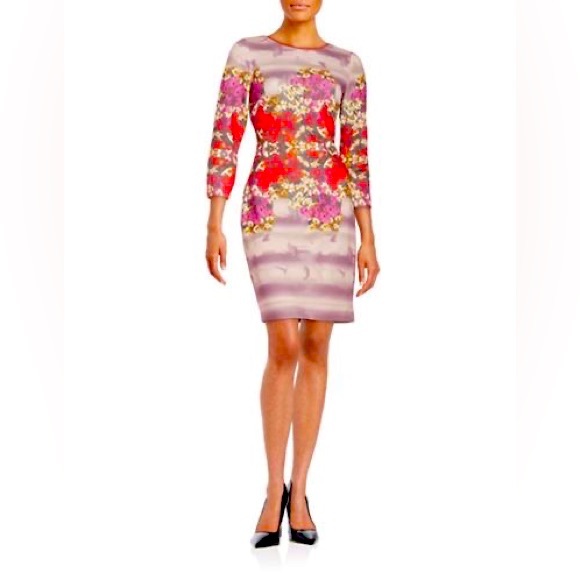 Badgley Mischka Belle Women’s Floral Watercolor Sheath Dress Size 6 Career - Picture 2 of 7